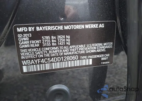 2013 BMW 740Li xDrive from USA, damaged, VIN WBAYF4C54DD128060